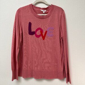 Time and Tru Pink Love Long Sleeve Sweater Lightweight Women's L 12-14